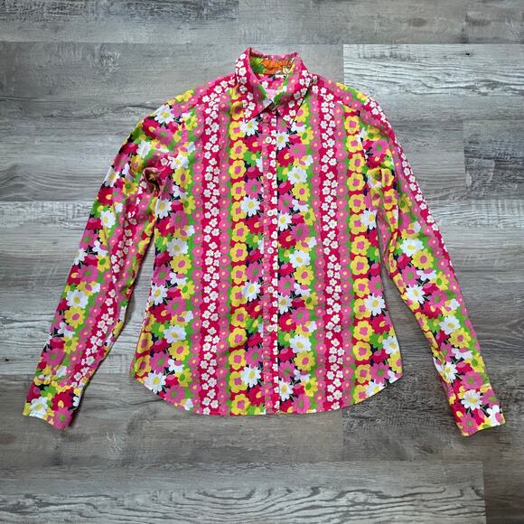 Lilly Pulitzer Floral Button Down Shirt Pink Yellow Daisy Print Size 4 - Picture 1 of 6